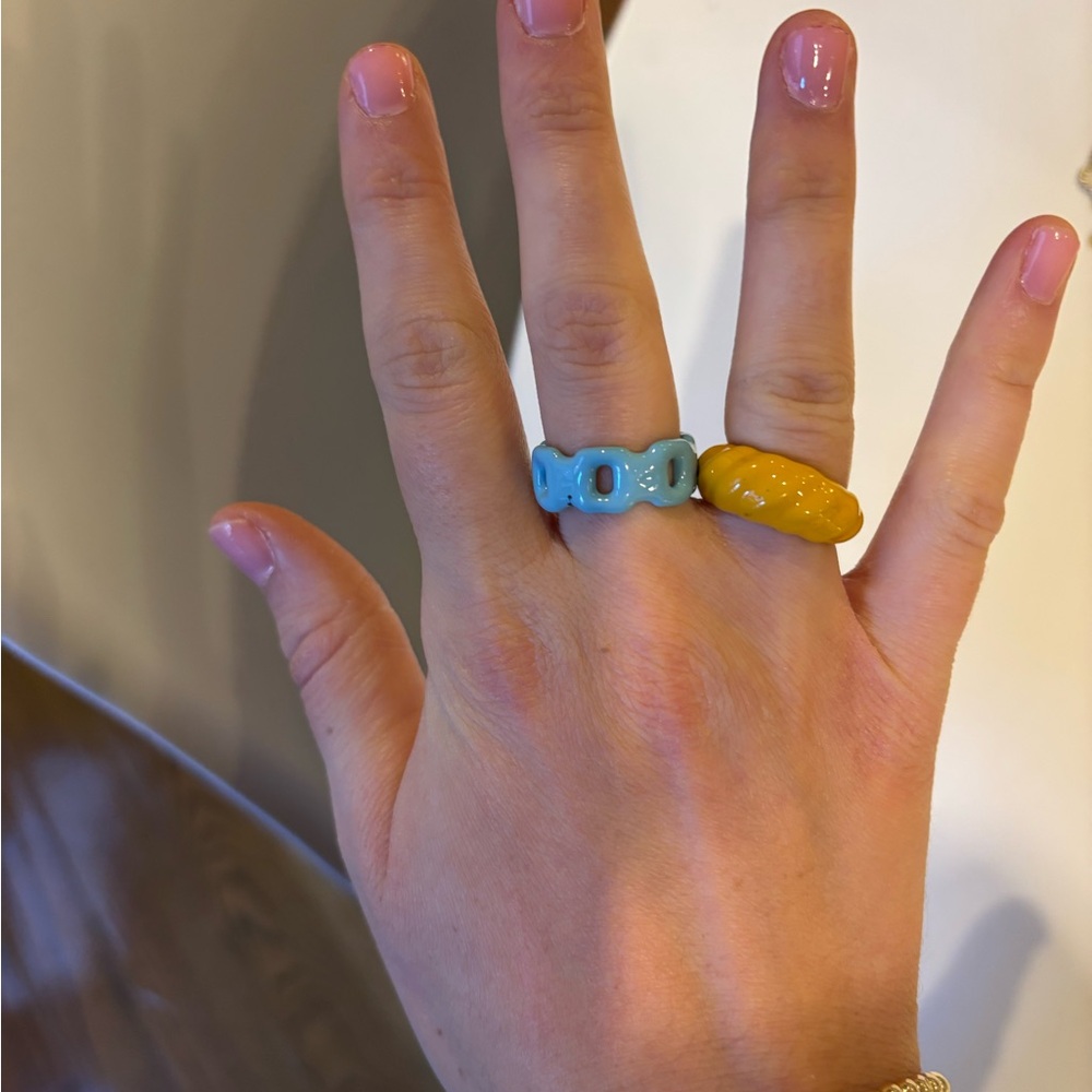 Stylish Blue and Yellow Ring Set